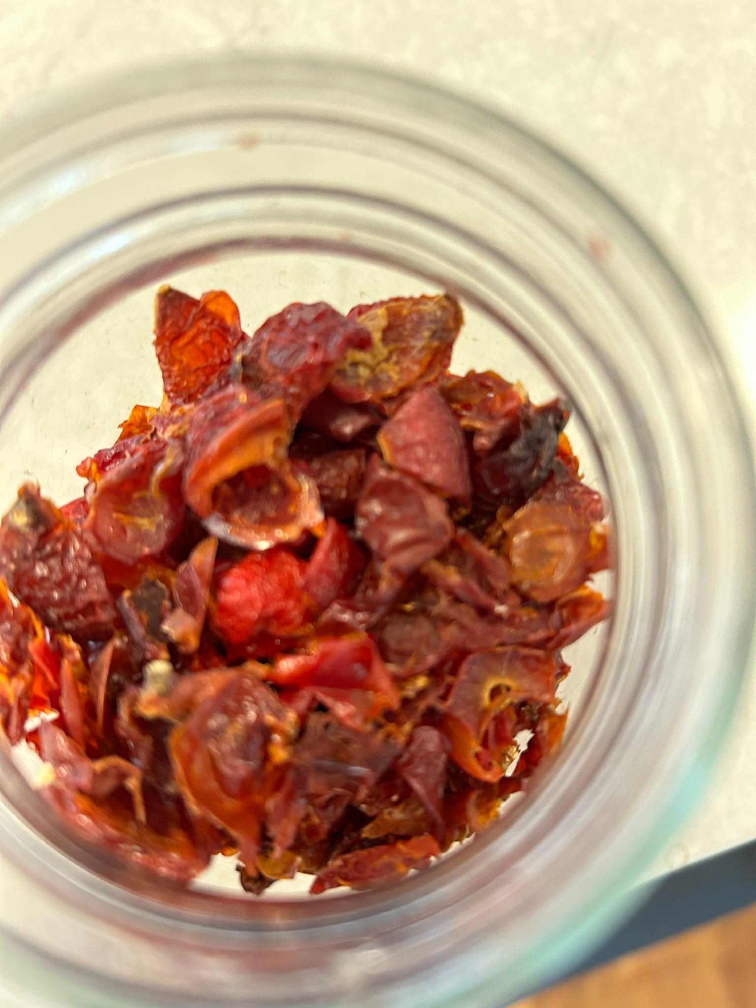 Photo of rugosa rose hips cleaned and dried for tea